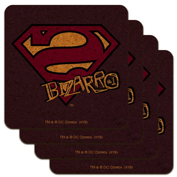 Superman Bizarro Shield Logo Low Profile Novelty Cork Coaster Set