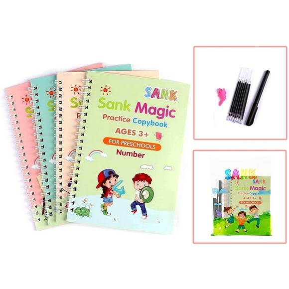 Sank Reusable Practice Copybook for Kids - The Print Handwiriting Workbook-Reusable Writing Practice Book （Four Books