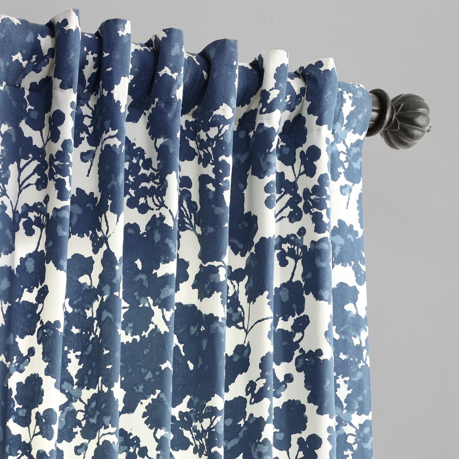 Fleur Blue Printed Cotton Twill Curtain (1 Panel), Fleur Blue, 50W X 108L