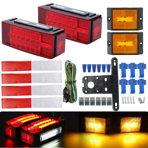 FungLam Left Right LED Submersible Trailer Boat Rectangle Stud Stop Turn Tail Lights Kit