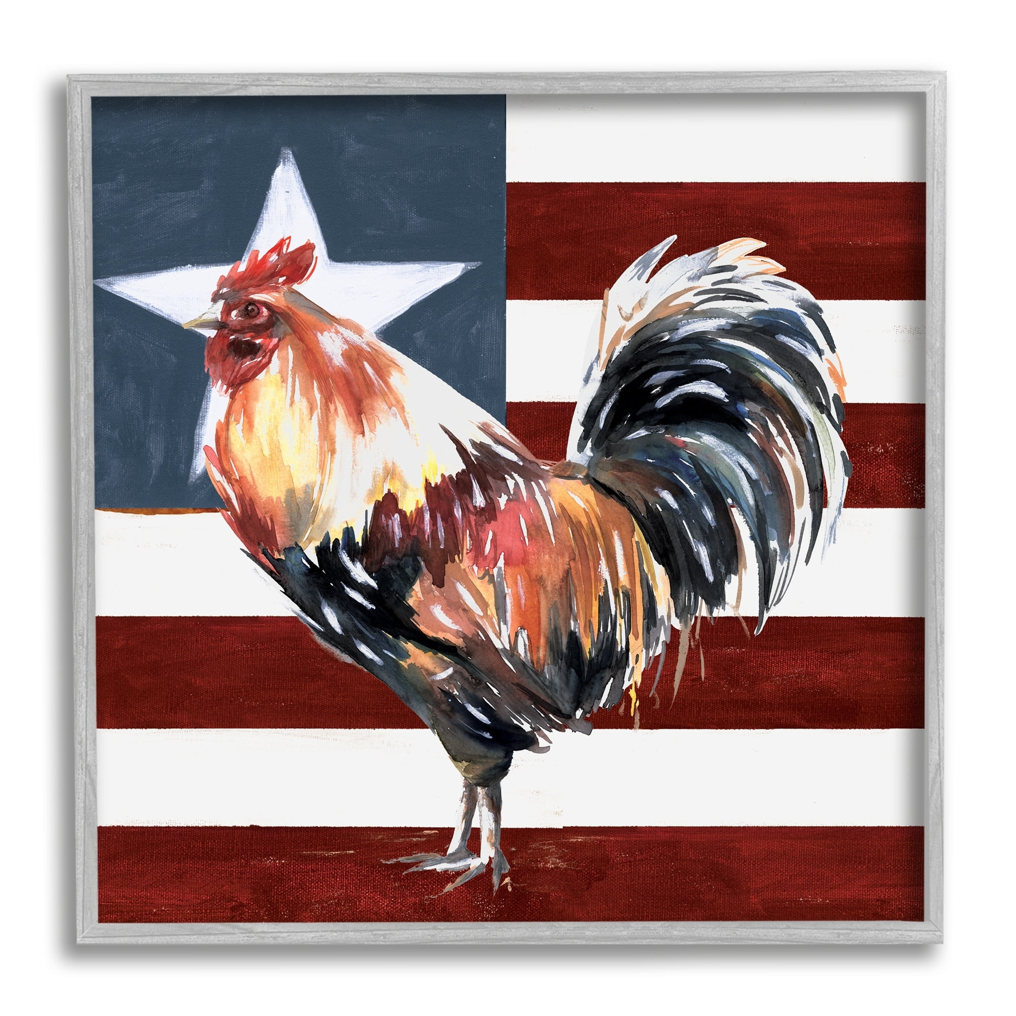 Stupell Industries a Rooster Single Star Flag Framed Wall Art, 17 x 17, Design by White Ladder