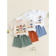 thumbnail image 3 of BemeyourBBs 2Pcs Toddler Baby Boy Summer Outfits Infant Baby Boys Clothes 2T 3T 4T 5T Short Sleeve Excavator Car Truck Print T-Shirt Shorts Set, 3 of 9