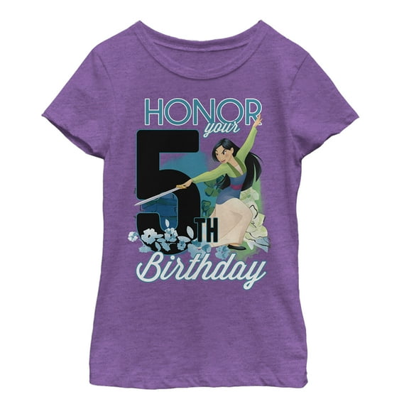 Girl's Mulan Honor Your 5th Birthday  Graphic Tee Purple Berry Large