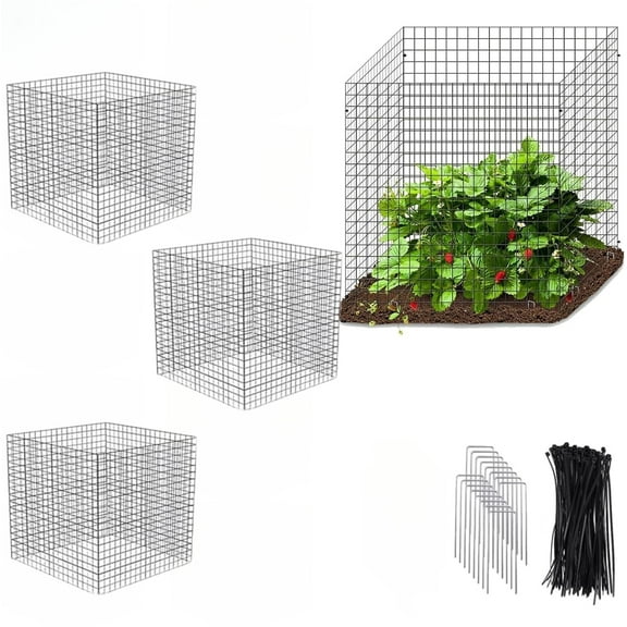 12Pcs Wire Plant Protectors, 11.8" Square Wire Plant Cages Mesh Plant Cage Chicken Wire Cloche with 12 Ground Stakes and 50 Nylon Ties Protect Plants, Garden,Shrubs and Vegetables from Animals