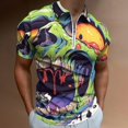 thumbnail image 2 of Psychedelic Zombie Skull Print Men Zipper T-shirt Summer Casual Short Sleeve T-shirt Top, 2 of 7