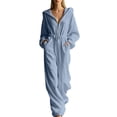 thumbnail image 3 of Tqcoqu Women's Corduroy Hooded Jumpsuit with Pocket,Half Zip Front Elastic High Waist Loose Long Sleeve One Piece Casual Outfit, 3 of 8