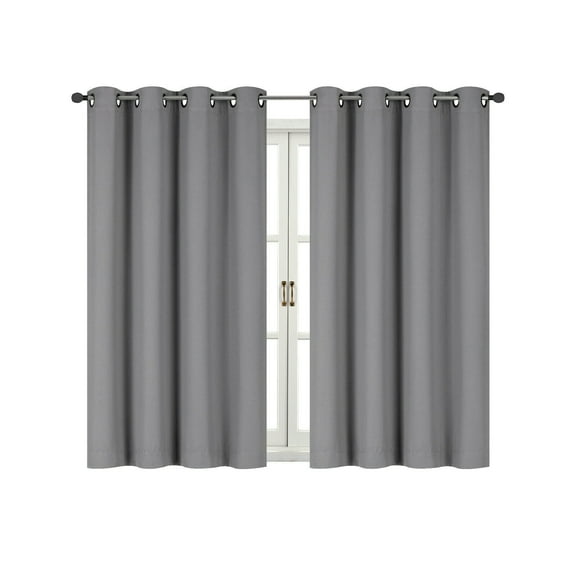 Energy Saving 100% Max Blackout Thermal Grommet Top Bath & Kitchen Window Curtains - Charcoal Gray, 63 in. Long