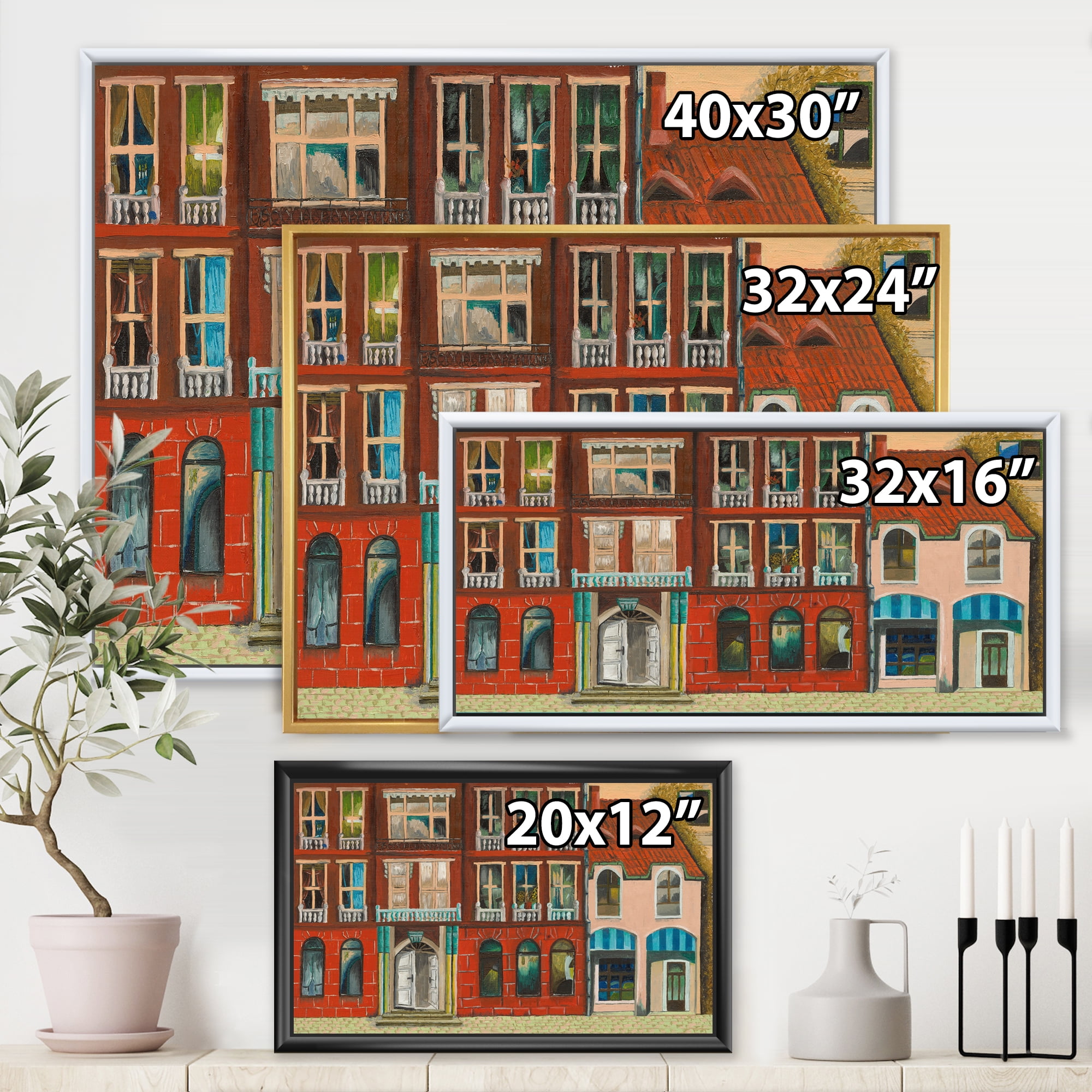 Designart 'Vintage Red Facade of Shop In Paris I' French Country Framed Canvas Wall Art Print