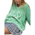 thumbnail image 2 of Qiylii Women Skull Print Sweatshirt Long Sleeve V-neck Top Loose Sweater, 2 of 2