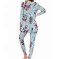 thumbnail image 2 of Women's Milk Silk Sleepwear Long Sleeve Pajama Set Sky Blue Vintage Rose 2 Piece Loungewear, 2 of 7