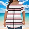 thumbnail image 3 of JTZGDY Women's Plus Size Tops Casual Striped Printed Summer Square Neck Blouses Short Sleeve Ruched Pleated T Shirts Loose Oversized Flowy Beach Tunics Pink XXXXL, 3 of 6