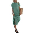 thumbnail image 2 of Lucakuins - Vestido de playa informal de verano para mujer, color sólido, manga corta de murciélago, cuello redondo, vestido dividido Lucakuins  moda, 2 of 8