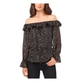 thumbnail image 1 of VINCE CAMUTO Womens Black Metallic Ruffled Blouson Sleeve Off Shoulder Blouse XS, 1 of 3