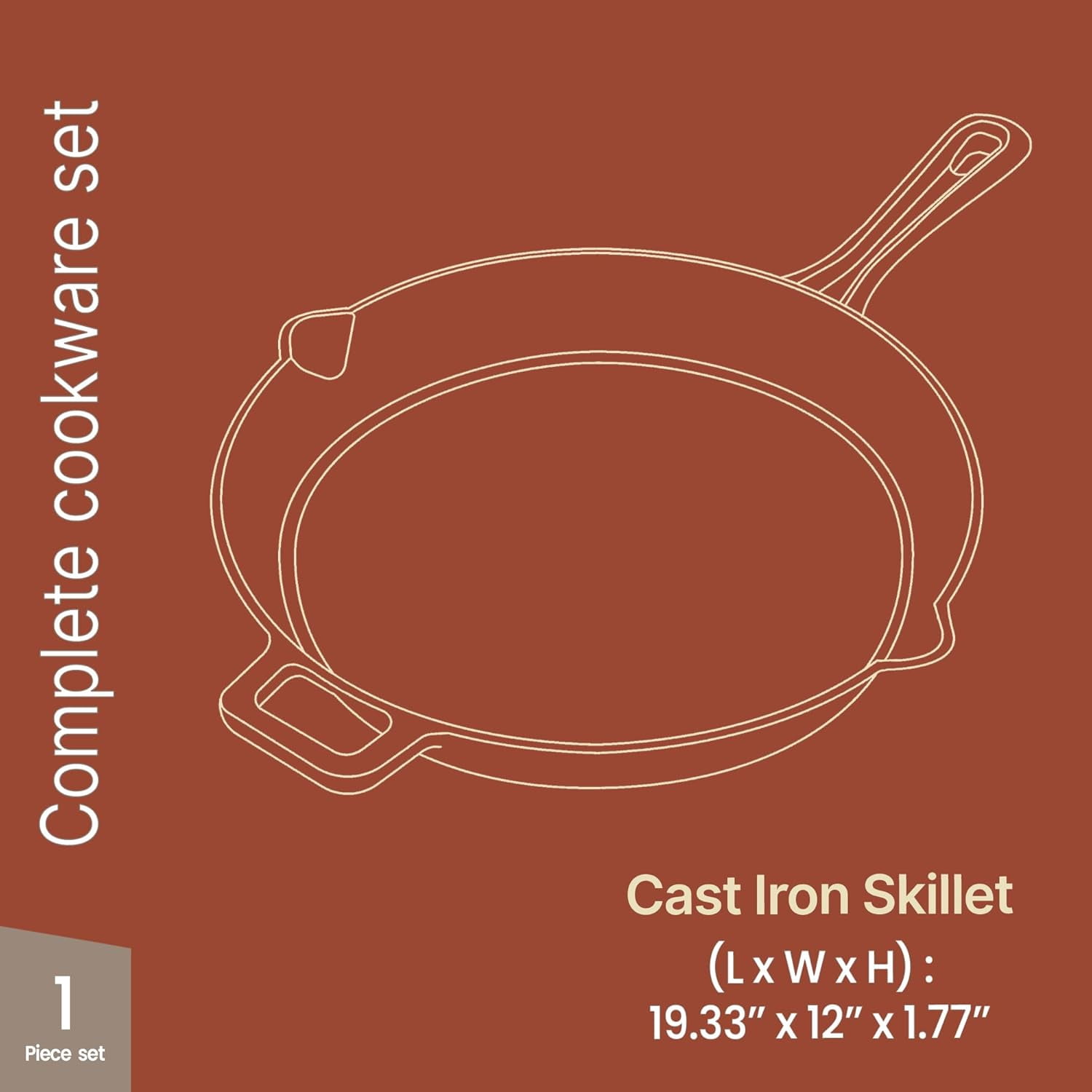 Bakken Cast Iron Skillet 12" Pre-Seasoned Frying Pans with Even Heat Retention, Versatile for Stove, Oven, Grill & Campfire, Easy-Grip Handles