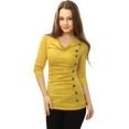 thumbnail image 2 of Women's Cowl Neck Long Sleeves Buttons Decor Ruched Top, 2 of 6