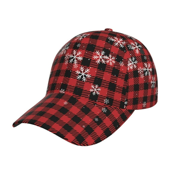 Honeii Red Buffalo Plaid Print Hat, Women's Baseball Hat Unisex Fit, Baseball Cap,Adjustable One Size