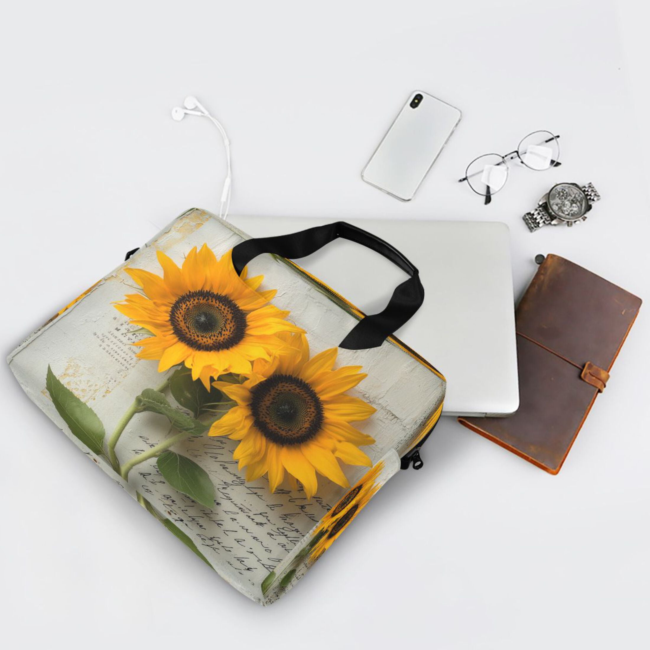 16" Laptop Tote Bag Laptop Sleeve Case Computer Briefcase for Work & Travel Two Sunflowers