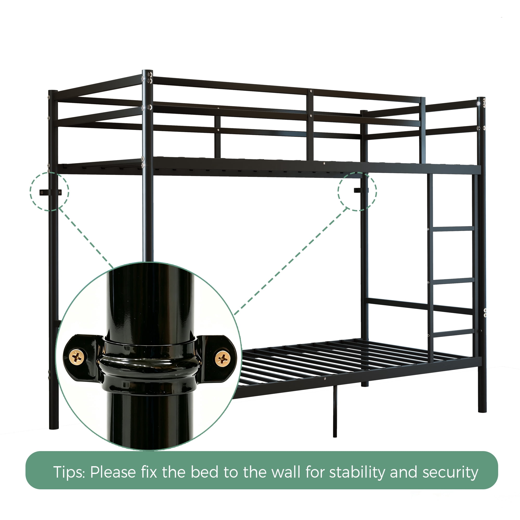 avobird Twin Over Twin Metal Bunk Bed with Ladder High Guardrails, Heavy Duty Iron Frame Noise-Free Design, Under Bed Storage, No Box Spring Needed, Black