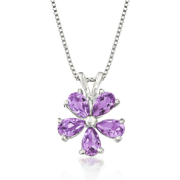Ross-Simons 1.00 ct. t.w. Amethyst Flower Pendant Necklace in Sterling Silver, Women's, Adult