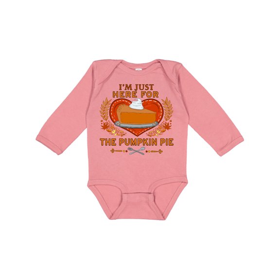 Inktastic I'm Just Here for the Pumpkin Pie with Heart and Leaves Boys or Girls Long Sleeve Baby Bodysuit
