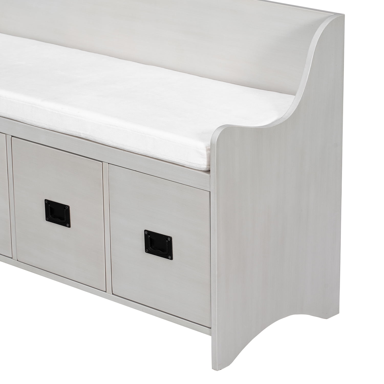 Kadyn Movable Cushion Storage Bench, MDF Storage Bench with Drawers and Backrest, Modern Entryway Shoe Bench for Entryway, Gray Wash Kadyn Movable Cushion Storage Bench, MDF Storage Bench with Drawers and Backrest, Modern Entryway Shoe Bench for Entryway, Gray Wash