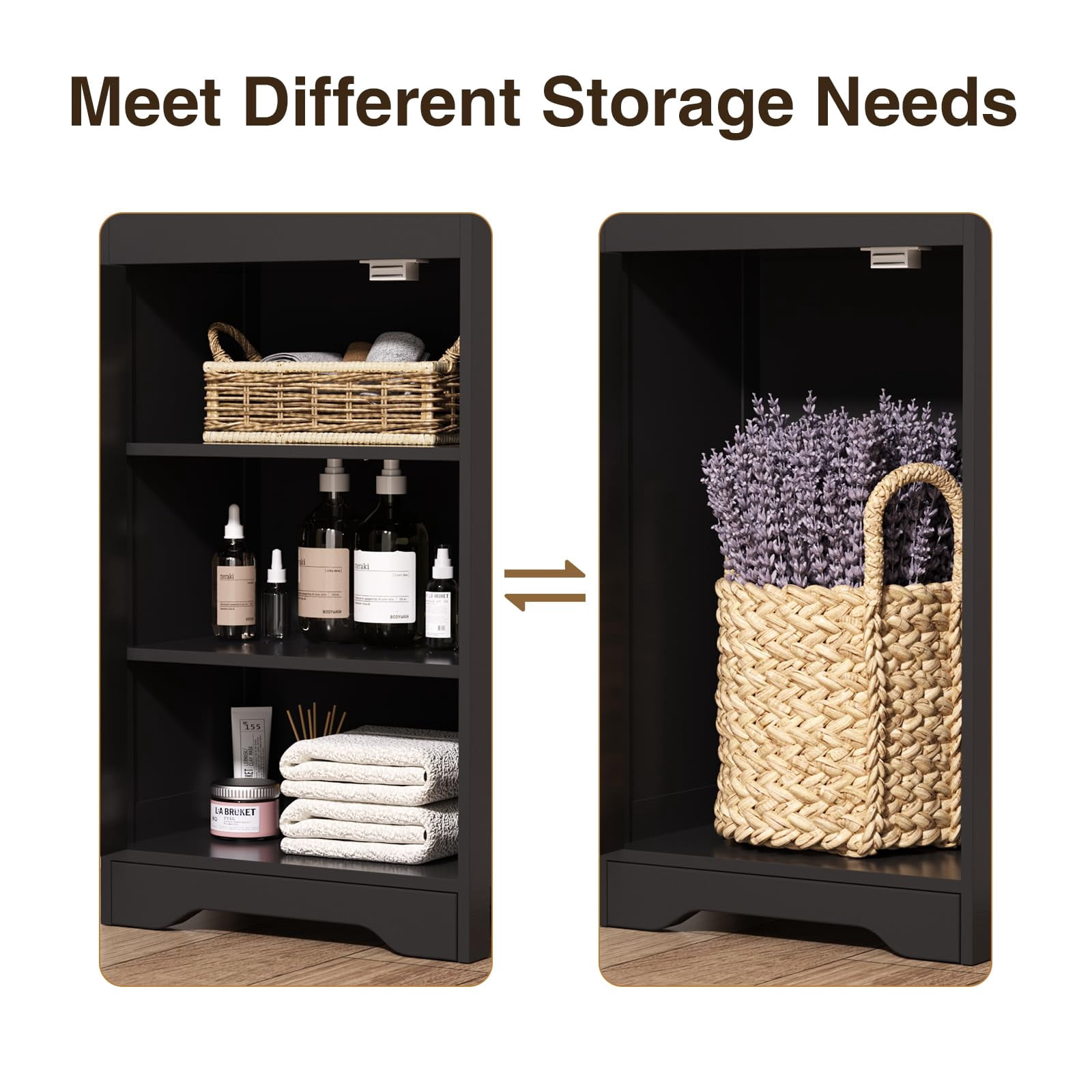Vabches 67"Tall Narrow Bathroom Storage Cabinet, Linen Cabinet with Rattan Doors, Drawer & Adjustable Shelves