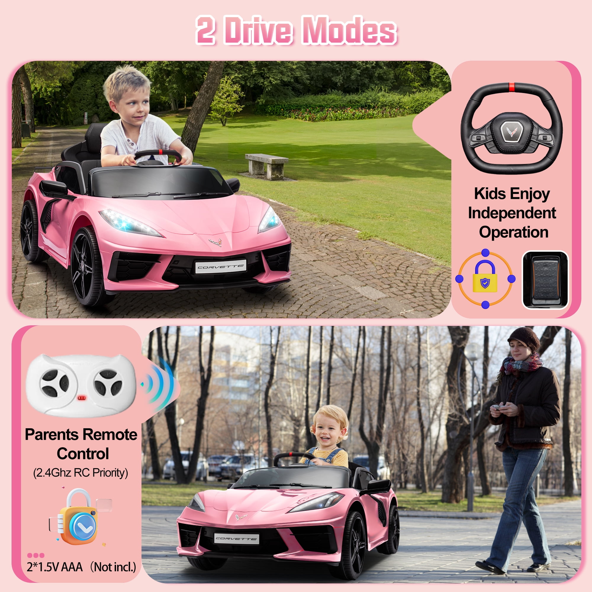 Chevrolet Corvette C8 Licensed Ride on Car,Wisairt 12 V Battery Powered Electric Vehicle w/ Remote Control,Bluetooth,LED Lights and Heightened Windows(Pink)