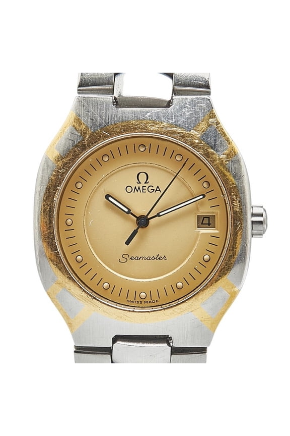 Pre-Owned OMEGA Seamaster Polaris Watch Quartz Gold Dial Stainless Steel Yellow Ladies