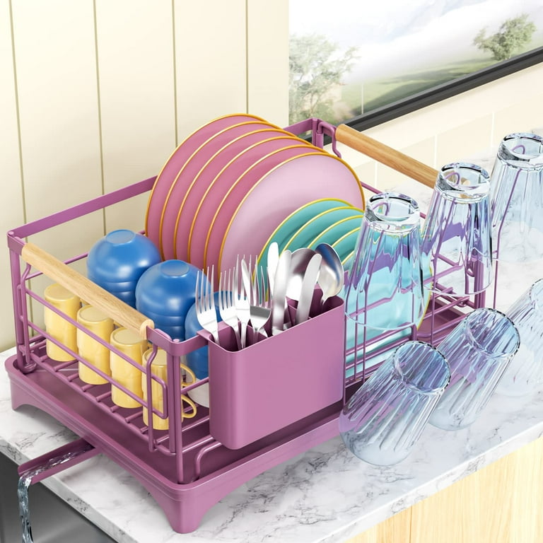 Dish Drying Rack Dish Rack for Kitchen Counter Rust Proof Dish Drainer with Drying Board and Utensil Holder for Kitchen Counter Cabinet 16.6 u201d L 12.6 u201dW 7.8 u201dH Purple Walmart