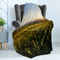 thumbnail image 4 of Landscape Soft Flannel Fleece Blanket, Scenic View Sunset Flower Field Spring Countryside Rural Idyllic Scenery, Cozy Plush for Indoor and Outdoor Use, 70" x 90", Yellow Green Blue, by Ambesonne, 4 of 5