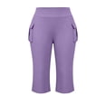 thumbnail image 3 of Plus Size Cargo Capris for Women Elastic Waist Slim Fits Yoga Capri Leggings, Stretch Workout Hiking Sports Cropped Pants, 3 of 7
