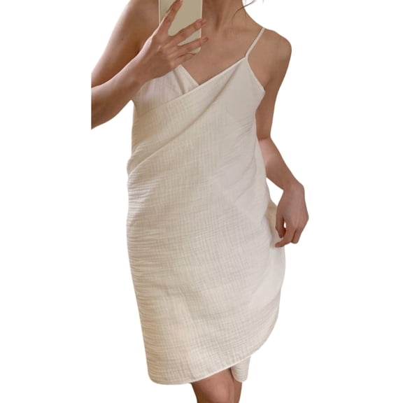 lanema Breathable Cotton Blend Open-Back Bathrobe Adjustable Closures Bath Dress Rapid Drying for Women Beach Resort Use