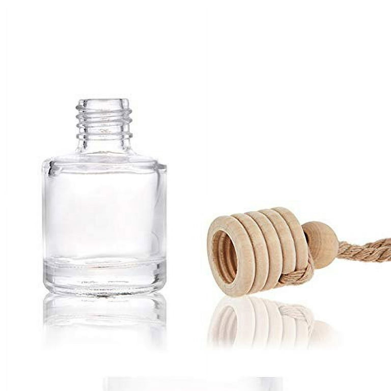Fymlhomi 10 Pcs 8ml Hanging Car Air Freshener,Empty Clear Glass Cylindrical Essential  Oil Diffuser Perfume Aromatherapy Pendant Bottle Vials With Wooden Caps &  Hanging String--FREE 1 Funnel&Dropper 