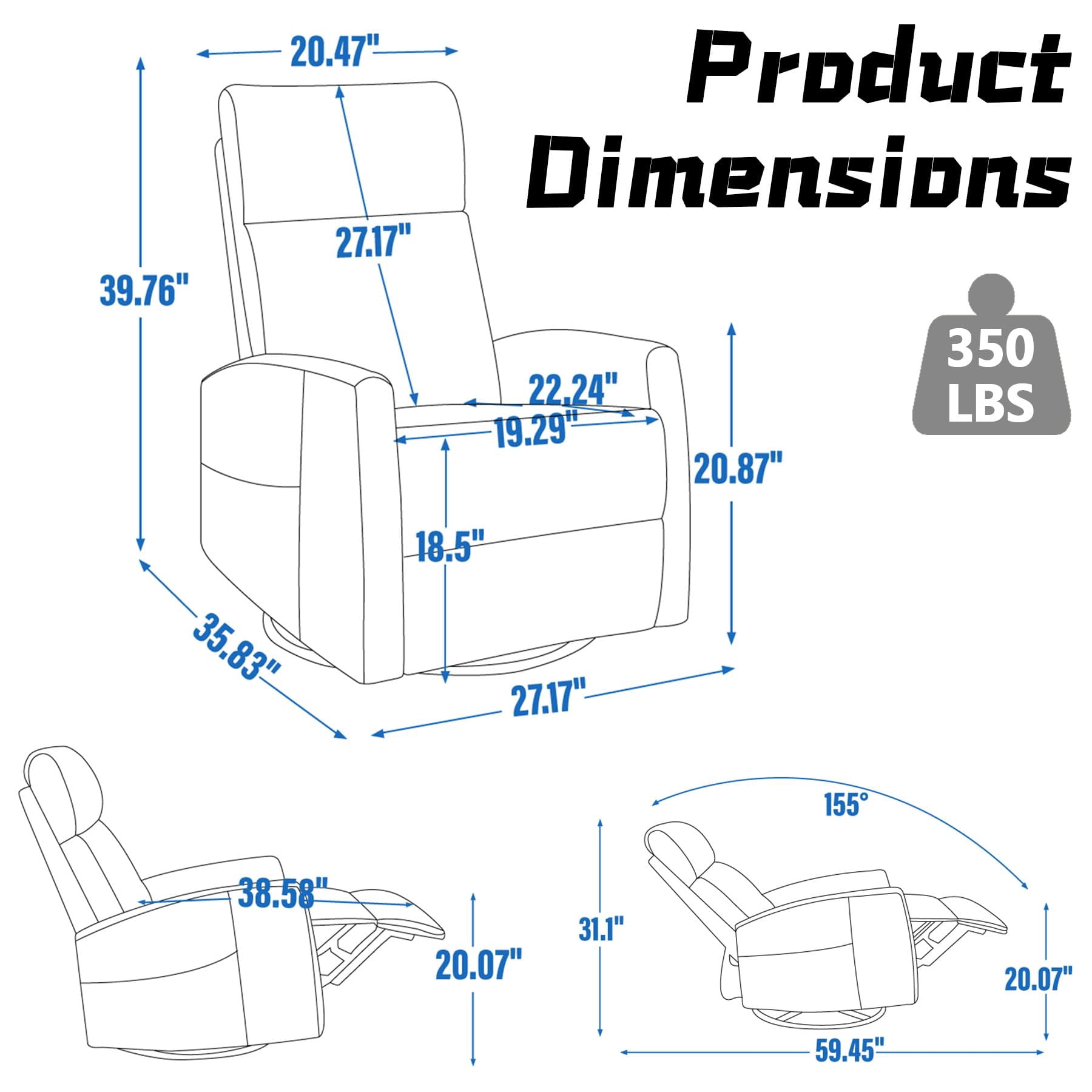 CARZZI Massage Chair Recliner with Heat, Swivel Rocking Chair Recliner with High Back, Manual Lazy Boy Recliners for Adults,Small Recliner Chair for Small Spaces, Living Room Bedroom, Fabric (beige)