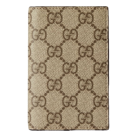 New Gucci GG Supreme Vertical Bifold Wallet Beige Brown 821209 Monogram Canvas Leather Card Holder Made in Italy