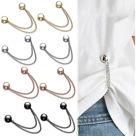 LQQBOX 8 Pcs Magnetic Clothing Clips for Women and Men – Instant Garment Tailoring Solution Secure Shirt Hem Adjuster, Sleeve Cinch Clip for T-Shirts/Blouses/Dresses, Scarf Holder with Chain