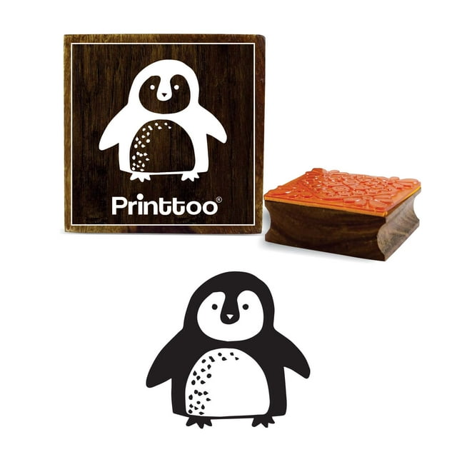 Printtoo Scrap-booking Baby Penguin Pattern Square Wooden Rubber Stamp Diary Card-3 x 3 Inches