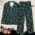 thumbnail image 6 of Feancey 2 Piece Halloween Pajama Set for Women Novelty Print Pjs Two Piece Long Sleeve Button Down Shirts Straight Leg Pants Lounge Matching Sets Green M, 6 of 7
