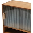 thumbnail image 6 of Miumaeov Small Storage Cabinet, Bamboo Kitchen Pantry Sideboard with 2 Sliding Striped Glass Doors,Countertop Storage Cabinet, 6 of 9