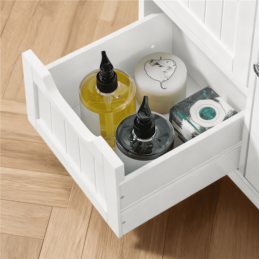 Alden Design Wooden Floor Cabinet Bathroom Storage Organizer Multiple Tiers Shelves Cabinet for Bedroom Bathroom Living Room Cabinet,White