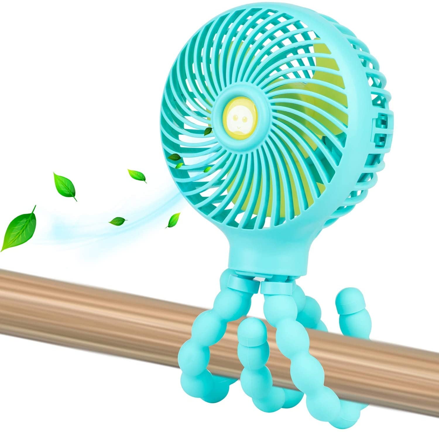 Handheld Personal Portable Fan with Flexible Tripod for Stroller Student Bed Desk Bike Crib Car Rides Mini Baby Stroller Fan USB or Battery Powered Light Blue Safe Quiet and Long Lasting Charge