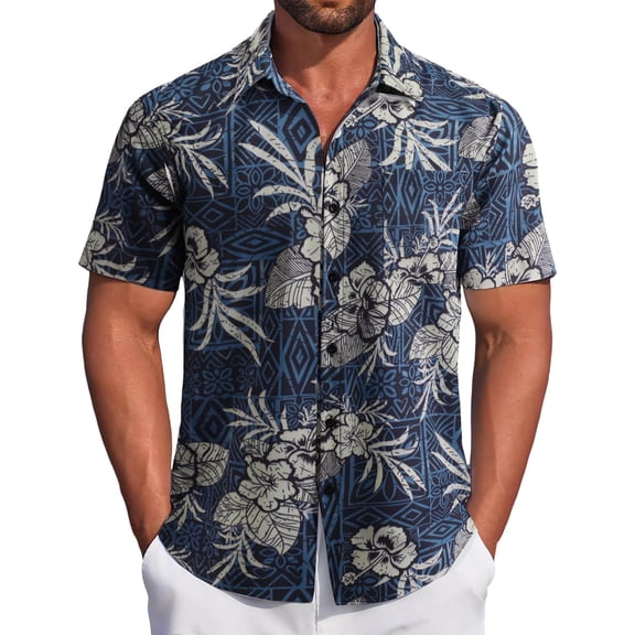 Kalauyu Mens Hawaiian Shirts Short Sleeve Button Down Tropical Beach Floral Print Summer Vacation Mens Casual Shirts