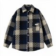 thumbnail image 6 of MexChoioe Mens Plaid Contrast Collar Canvas Jacket Button Closure Side Patch Pockets Loose Fall Fashion Casual Outerwear for Mens, 6 of 6
