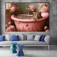 thumbnail image 5 of Mudket Leopard in Pink Bathtub with Peony Flowers Canvas Wall Art, Funny Bathroom Glam Wall Decor Pictures Waterproof Print for Bathroom Bedroom Home Decor , Framed Ready to Hang - 12"L x 8"W, 5 of 9