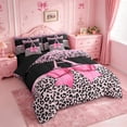 thumbnail image 2 of Erosebridal Pink Leopard Print 7-Piece Twin Bedding Sets,Chic Glitter Print A Alphabet Bedding Comforter Set For Kids Girls,Black Reversible, 2 of 7