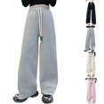 thumbnail image 4 of Ruyang Girls Wide Leg Fleece Sweatpants Teens School Sports Joggers Thermal Elastic High Waisted Straight Pants, 4 of 4