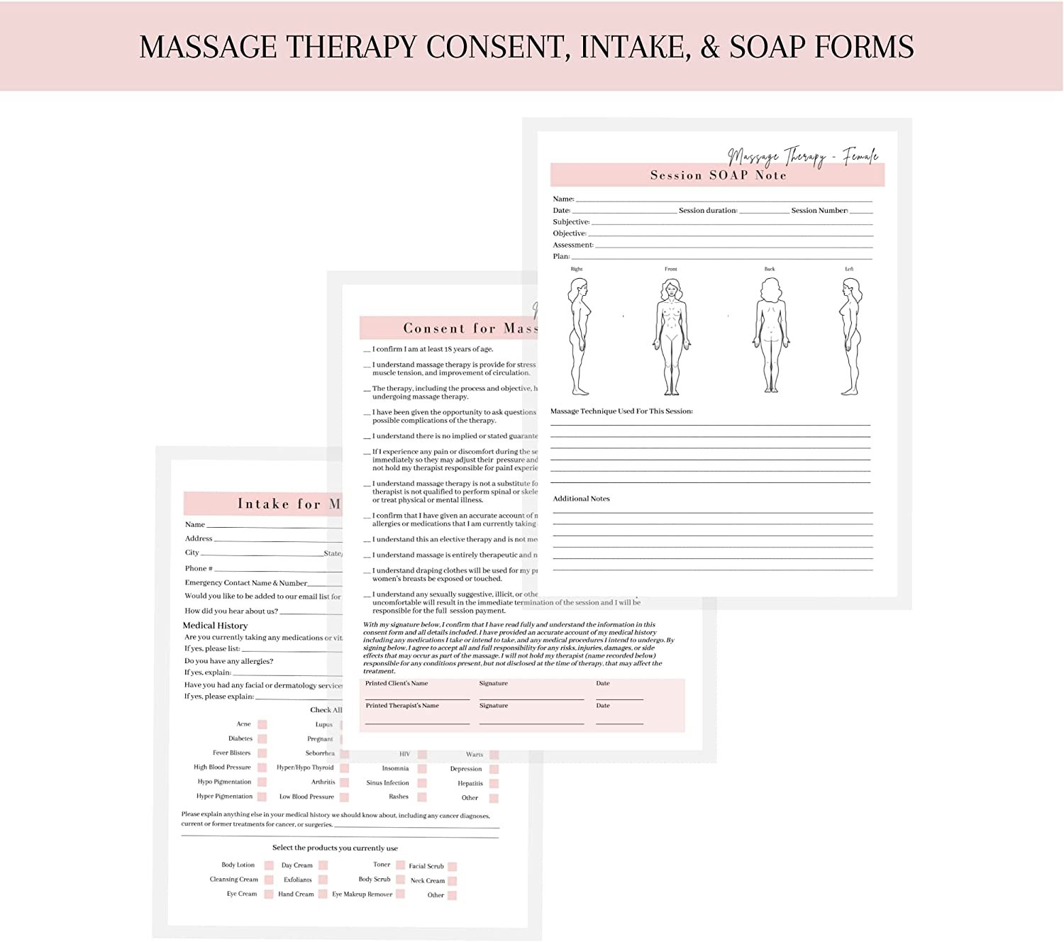 Apso Note Form Body Form Massage Therapist Forms - 75 Pack Intake Consent SOAP Notes ...