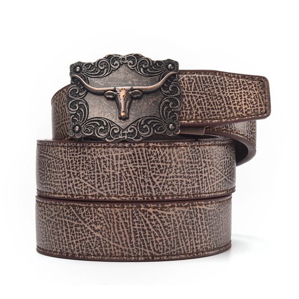 xhtang Men's Genuine Leather Ratchet Belt Automatic Buckle Belt 3.5cm