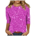 thumbnail image 2 of YMNXA Women'S Casual T Shirts 3/4 Sleeve Round Neck Sequins Comfortable Fashionable Top For Daily Wear Purple Xxl, 2 of 5