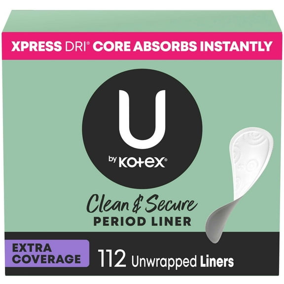 U by Kotex Clean & Secure Panty Liners, Light Absorbency, Extra Coverage, 112 Count